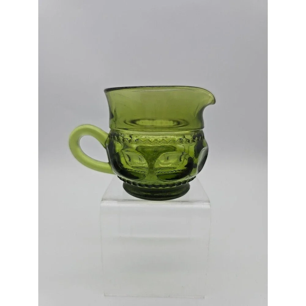 Vintage Indiana Glass Kings Crown Thumbprint Creamer Cup Avocado Green